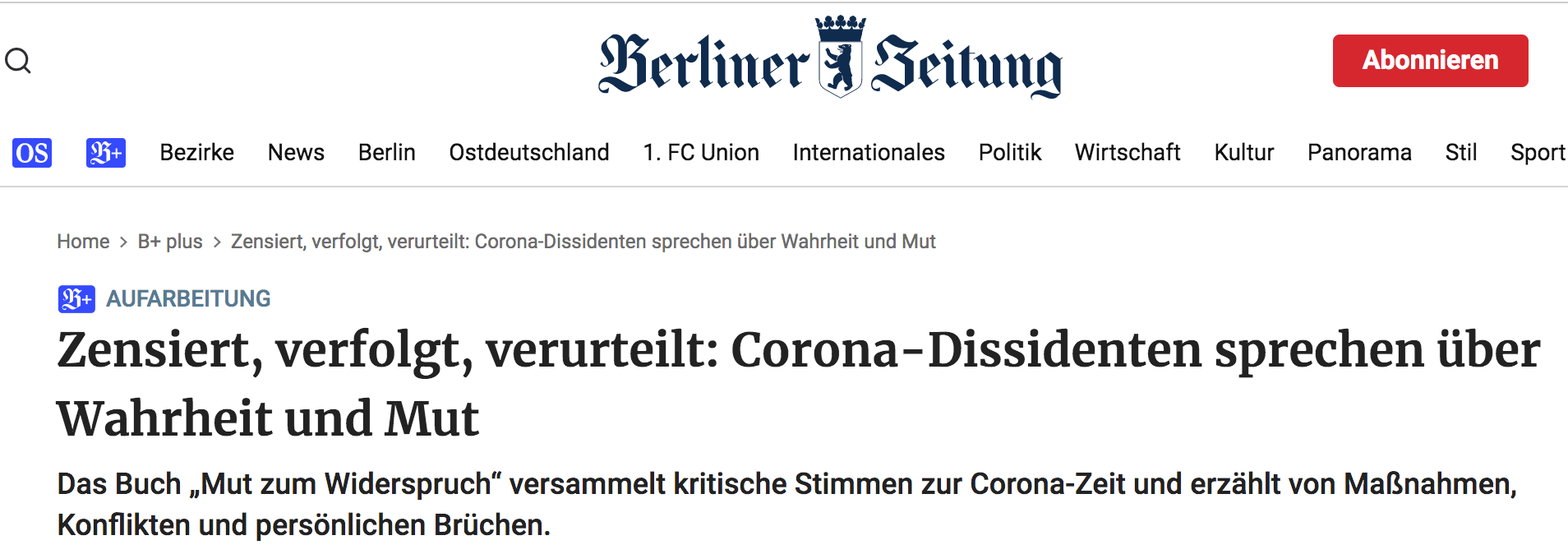 Mut zum Widerspruch - Buchrezension in der Berliner Zeitung
